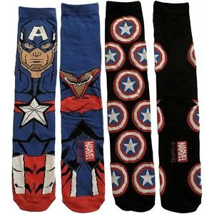 Marvel Comics Men's Captain America Crew Socks for Shoe Size 6-12 (2 Pack)